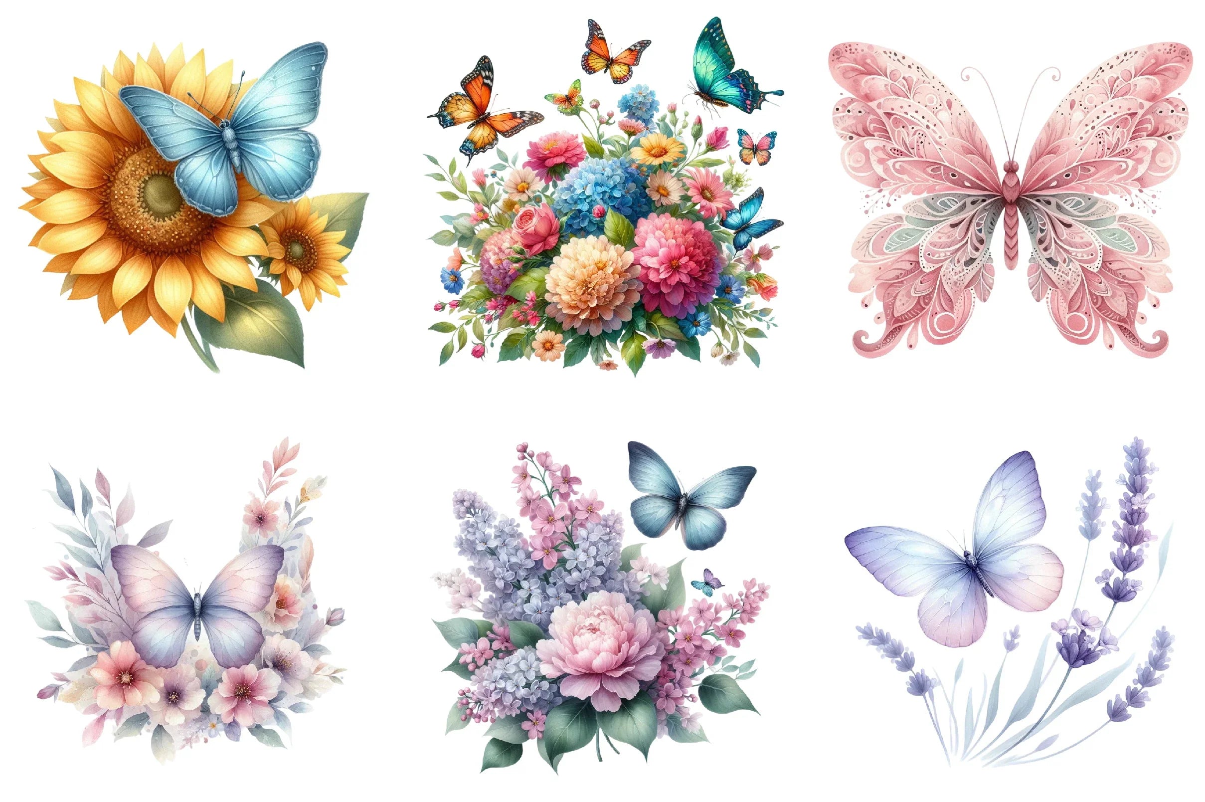 Butterfly Flowers Clipart Bundle - CraftNest - Digital Crafting and Art