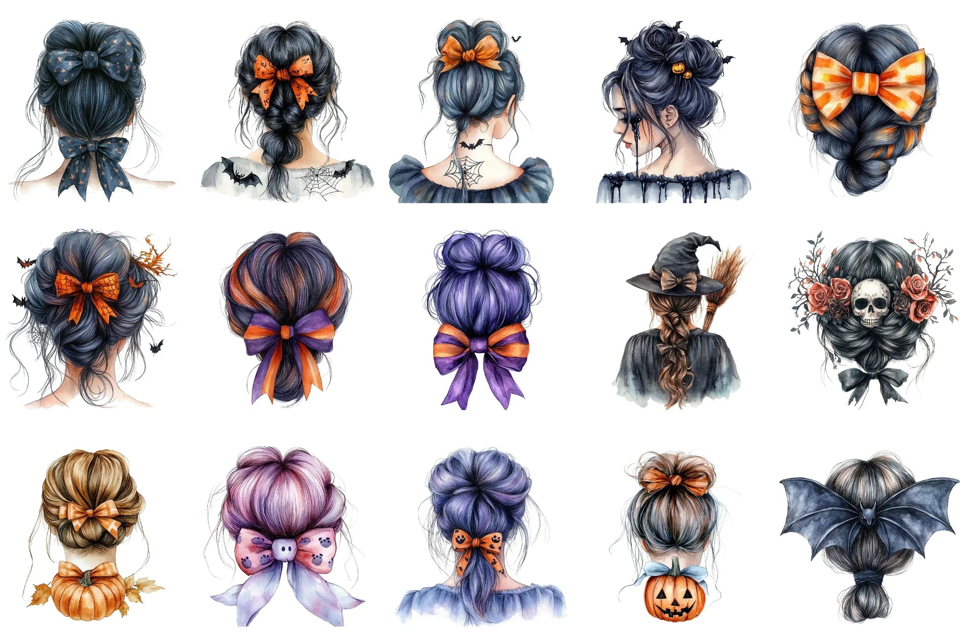 Halloween Messy Bun Clipart Bundle - CraftNest - Digital Crafting and Art