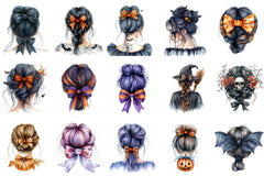 Halloween Messy Bun Clipart Bundle - CraftNest - Digital Crafting and Art