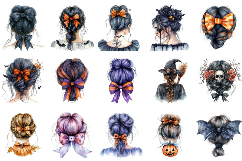 Halloween Messy Bun Clipart Bundle - CraftNest - Digital Crafting and Art