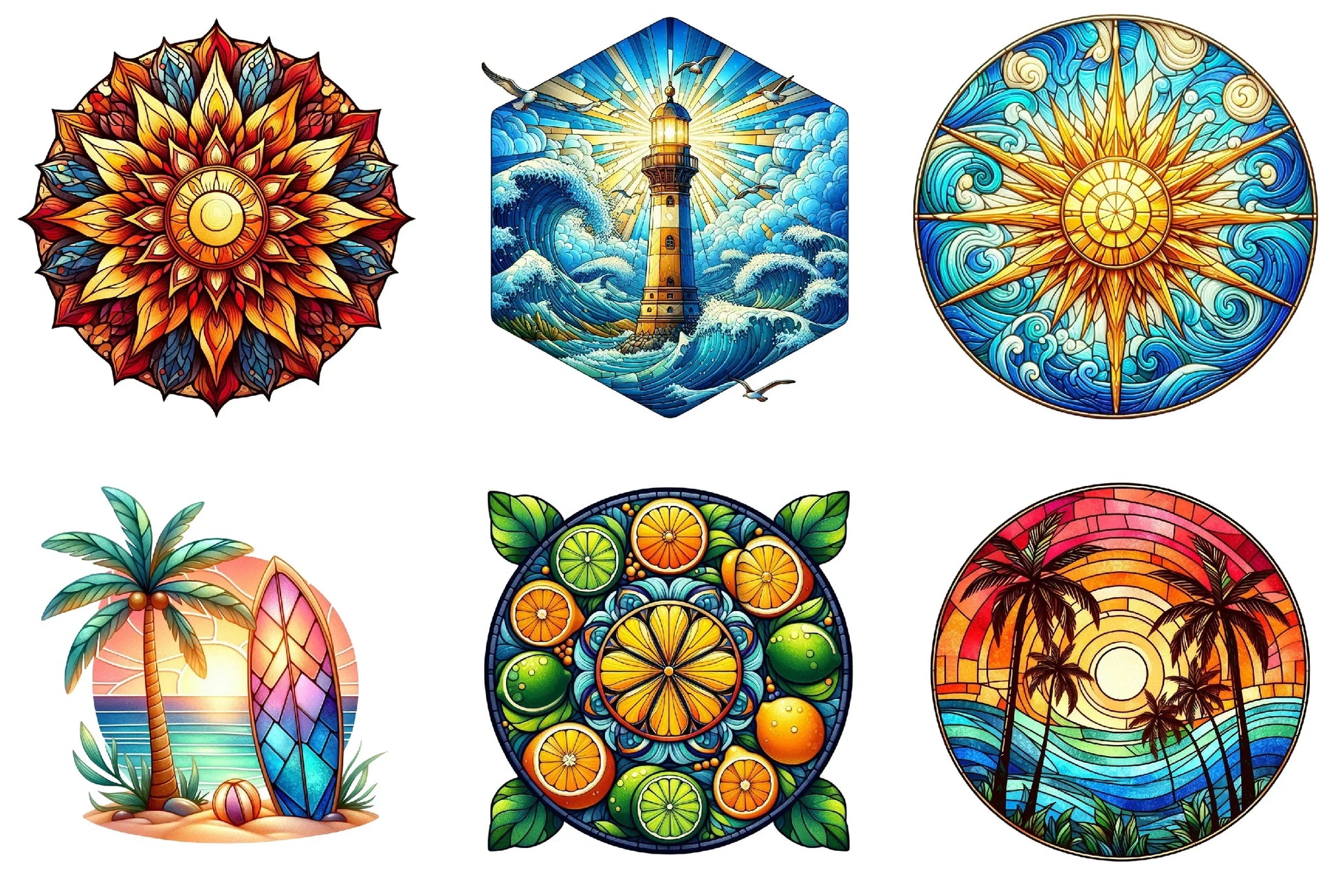 Round Stained Glass Summer Clipart Bundle - CraftNest - Digital Crafting and Art