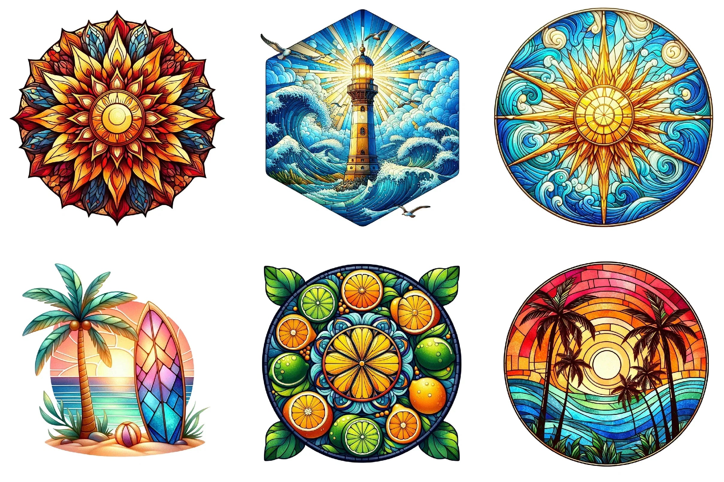 Round Stained Glass Summer Clipart Bundle - CraftNest - Digital Crafting and Art