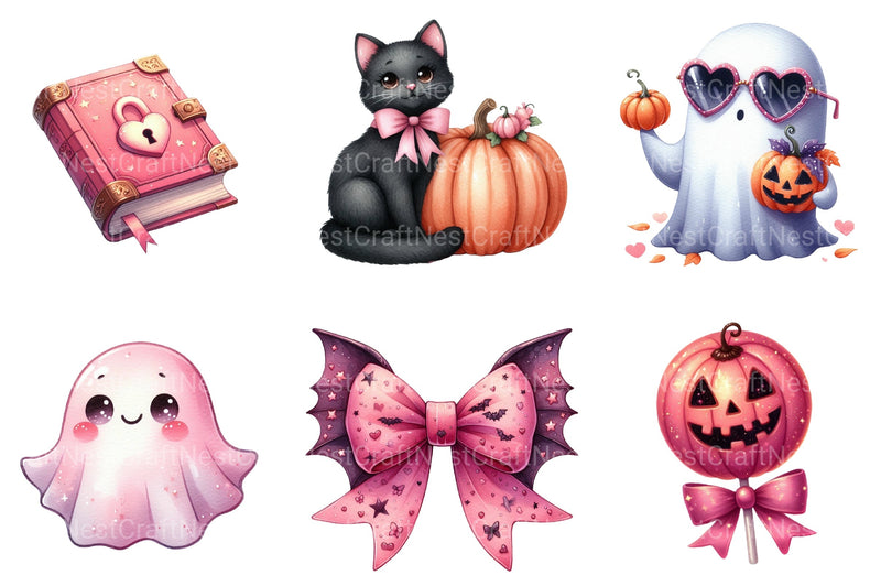 Cute Pink Halloween Clipart Bundle - CraftNest - Digital Crafting and Art