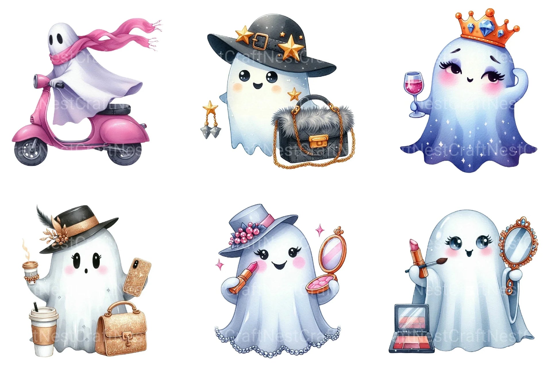 Cute Boujee Ghost Clipart Bundle - CraftNest - Digital Crafting and Art