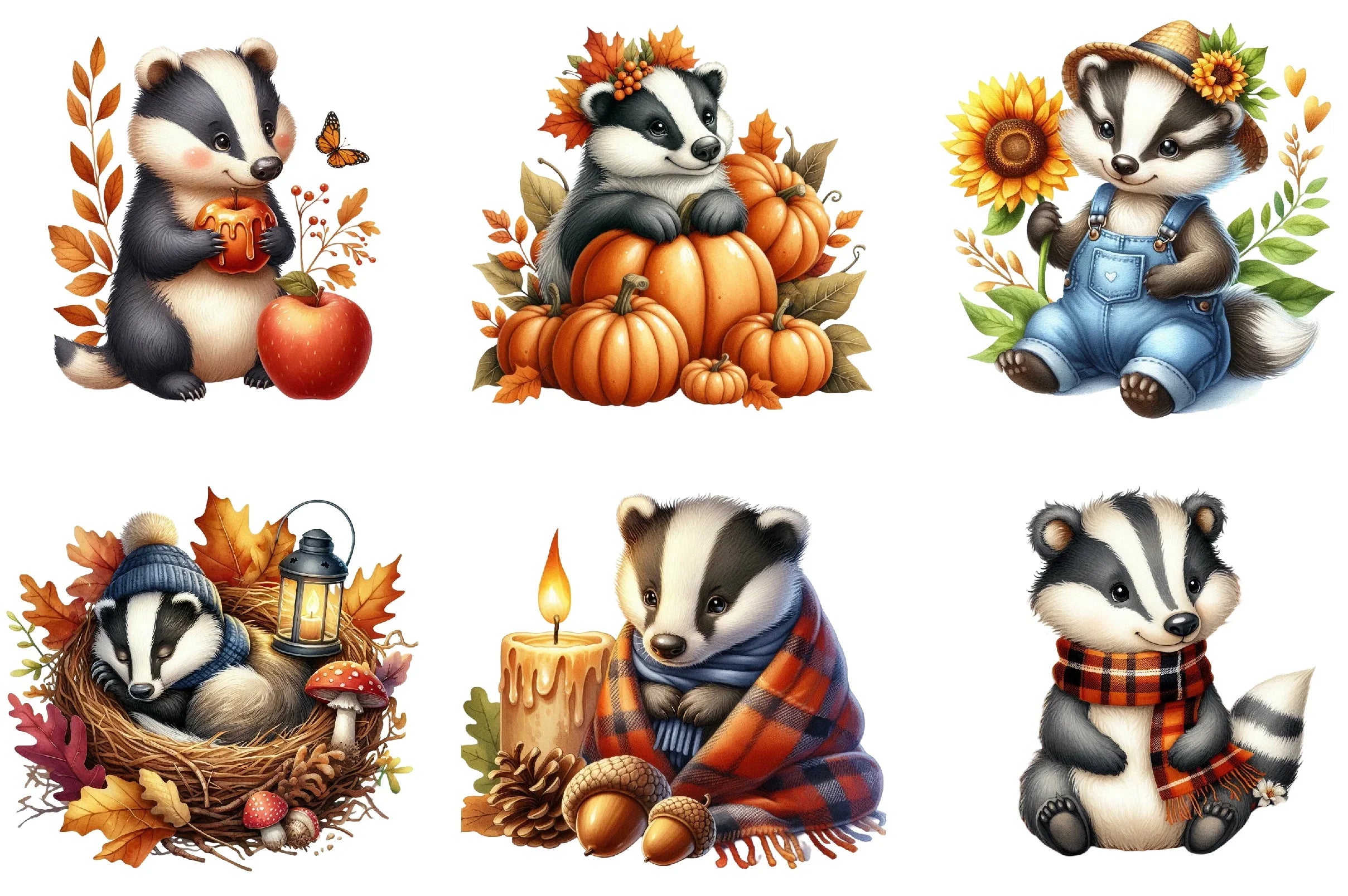 Cute Autumn Badger Clipart Bundle - CraftNest - Digital Crafting and Art