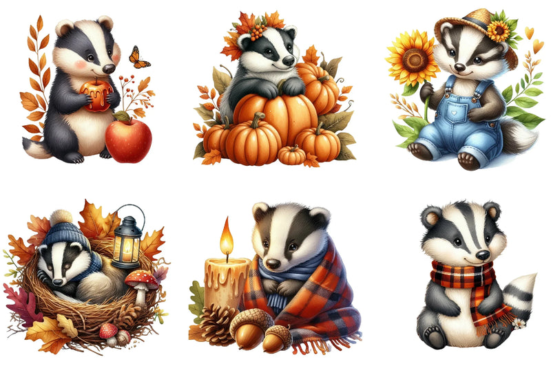 Cute Autumn Badger Clipart Bundle - CraftNest - Digital Crafting and Art