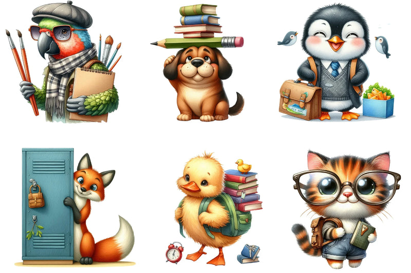 Funny Animal Back to School Clipart Bundle - CraftNest - Digital Crafting and Art