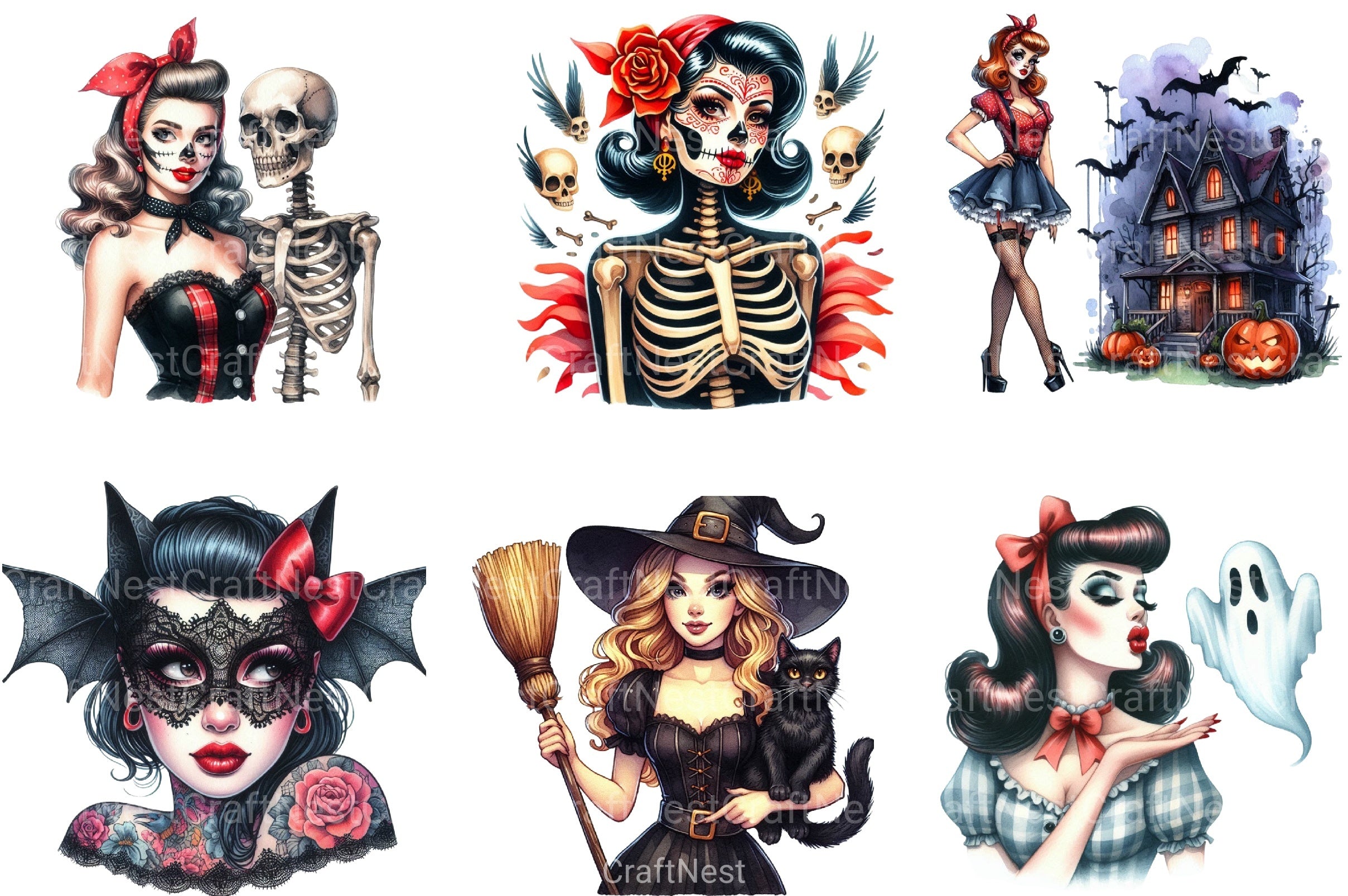 Halloween Pin-Up Girl Clipart Bundle - CraftNest - Digital Crafting and Art
