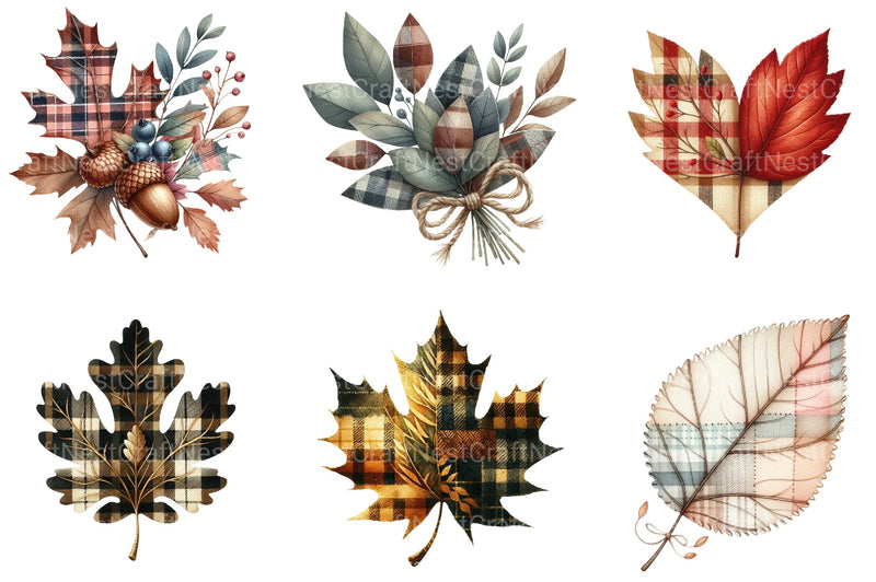 Autumn Plaid Leaf Clipart Bundle - CraftNest - Digital Crafting and Art
