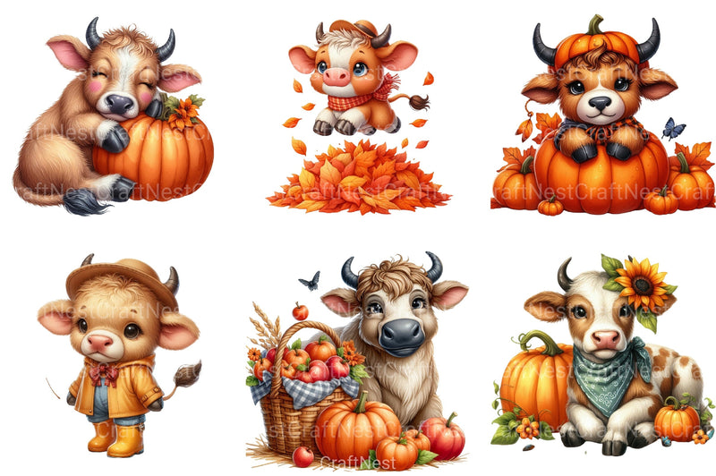 Autumn Cute Bull Clipart Bundle - CraftNest - Digital Crafting and Art