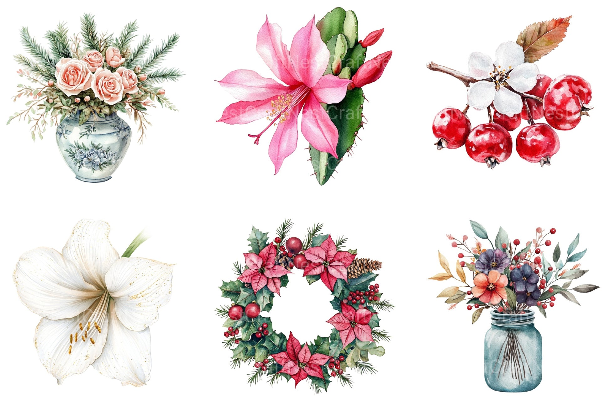 Christmas Flowers Clipart Bundle - CraftNest - Digital Crafting and Art