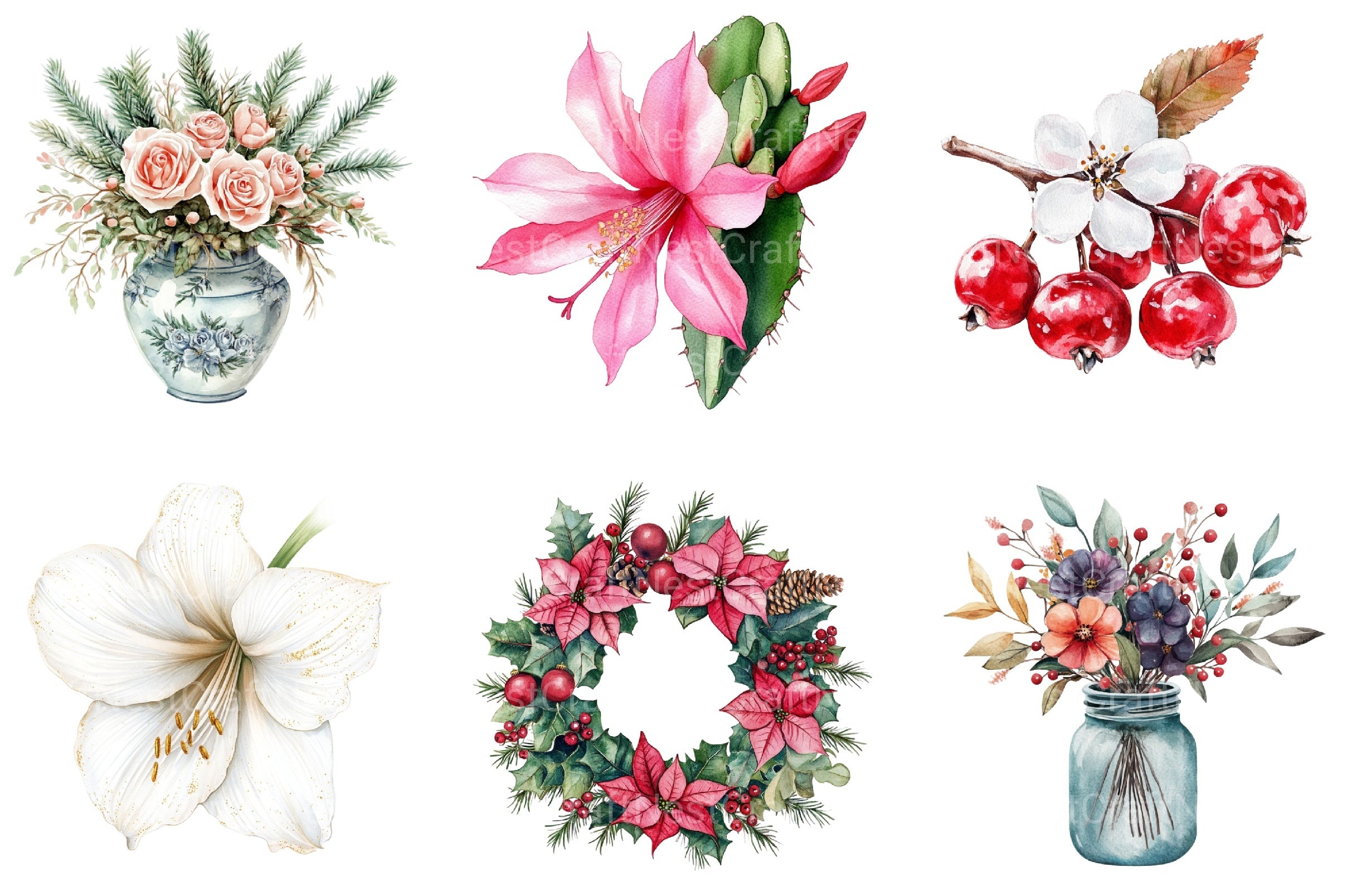 Christmas Flowers Clipart Bundle - CraftNest - Digital Crafting and Art