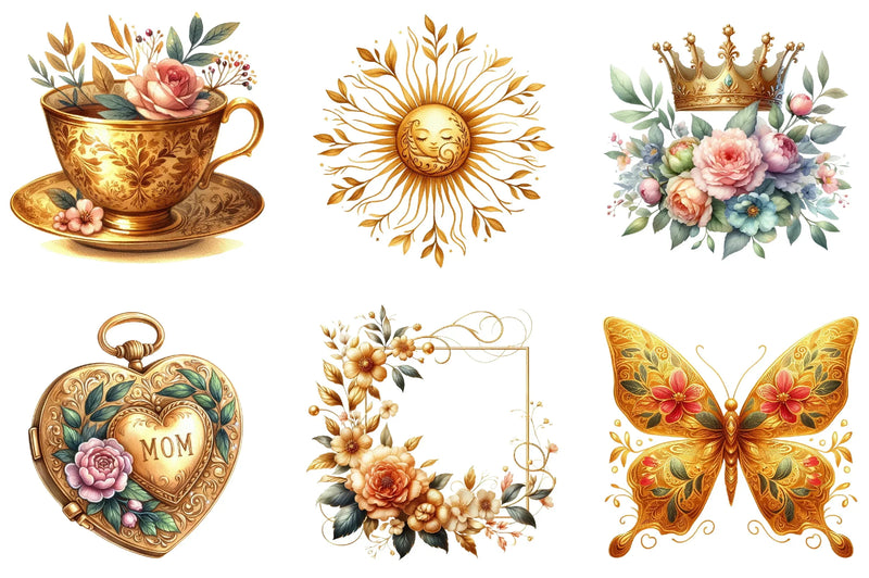 Golden Mother's Day Clipart Bundle - CraftNest - Digital Crafting and Art
