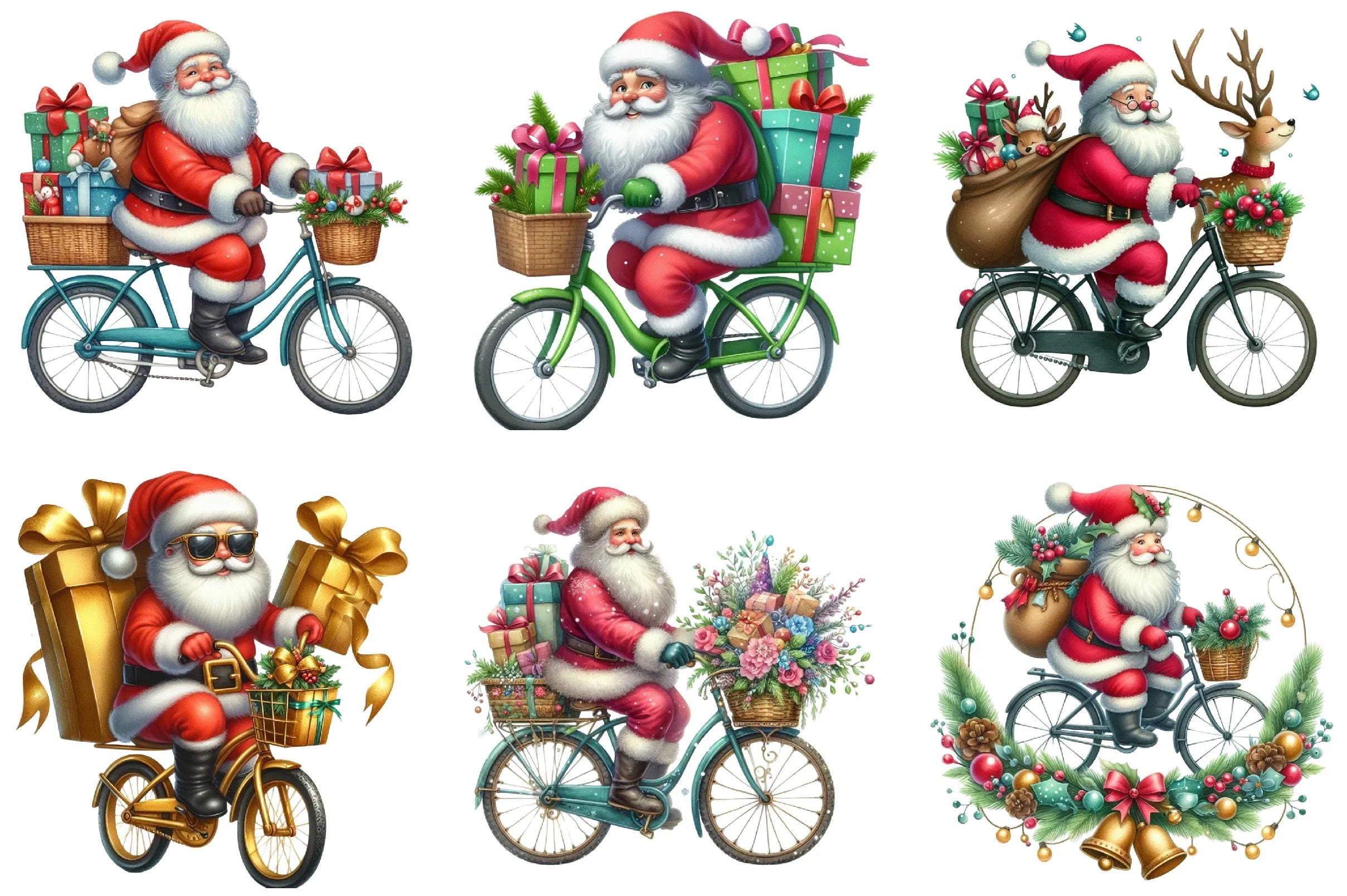 Santa Bicycle Gifts Clipart Bundle - CraftNest - Digital Crafting and Art