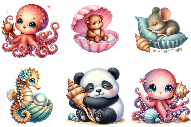 Seashell Baby Animals Clipart Bundle - CraftNest - Digital Crafting and Art
