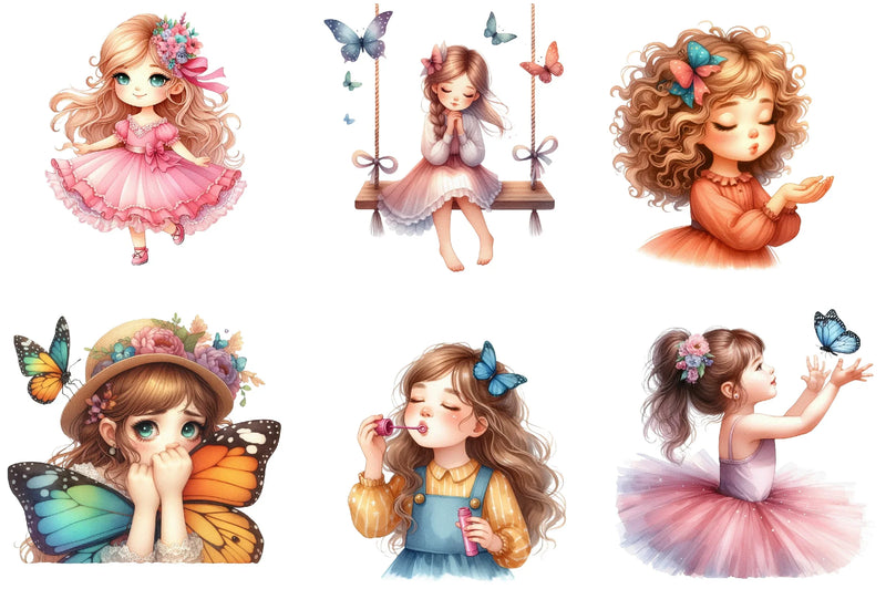 Cute Girl and Butterflies Clipart Bundle - CraftNest - Digital Crafting and Art