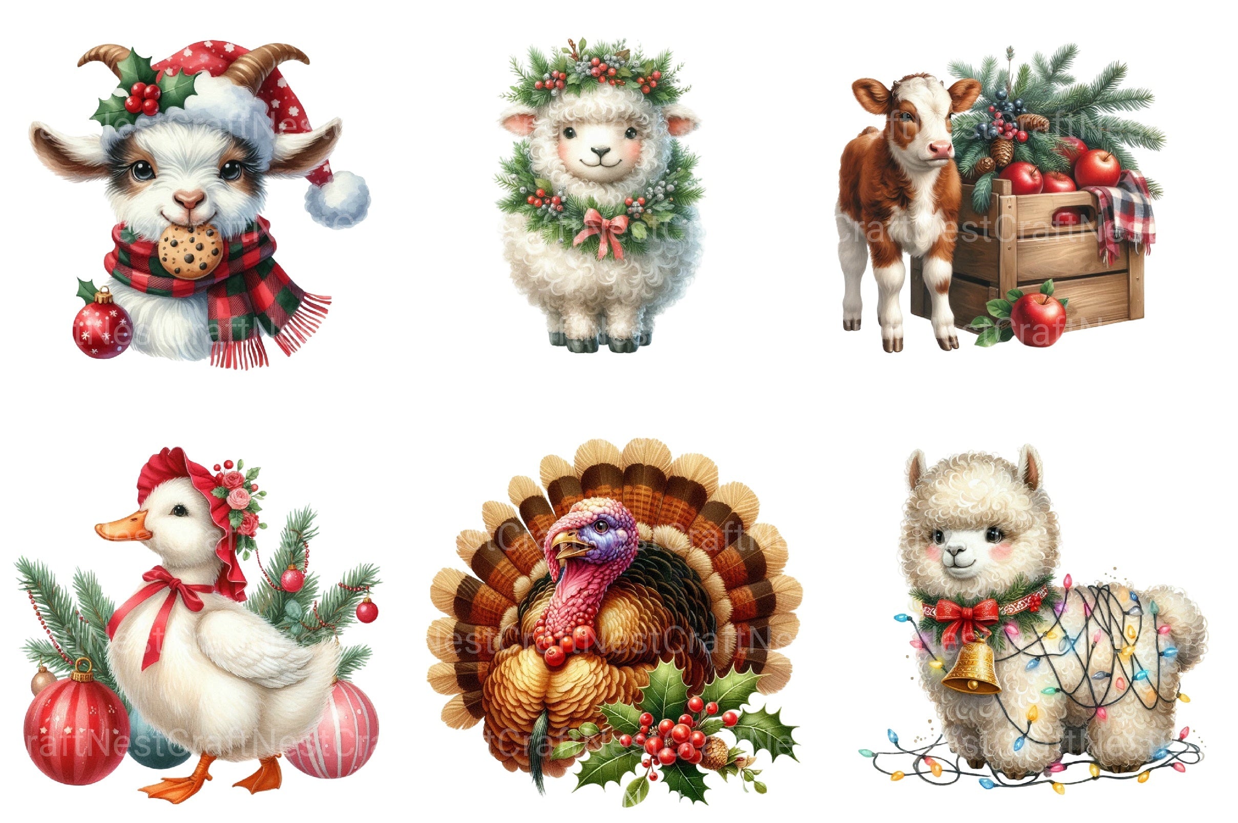Vintage Christmas Farm Animal Clipart Bundle - CraftNest - Digital Crafting and Art