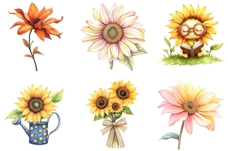 Cute Sunflower Clipart Bundle - CraftNest - Digital Crafting and Art