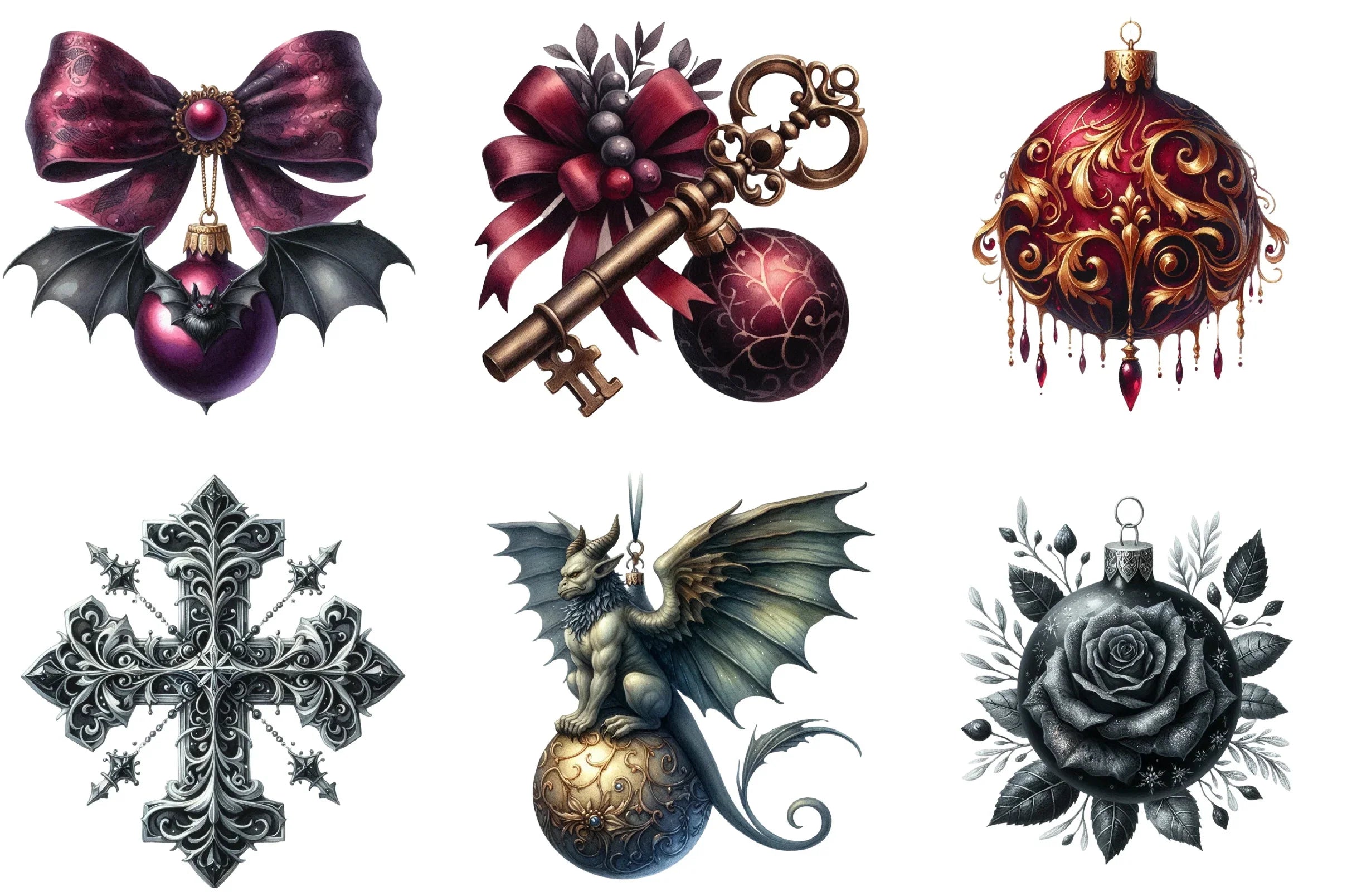 Gothic Christmas Ornaments Clipart Bundle - CraftNest - Digital Crafting and Art