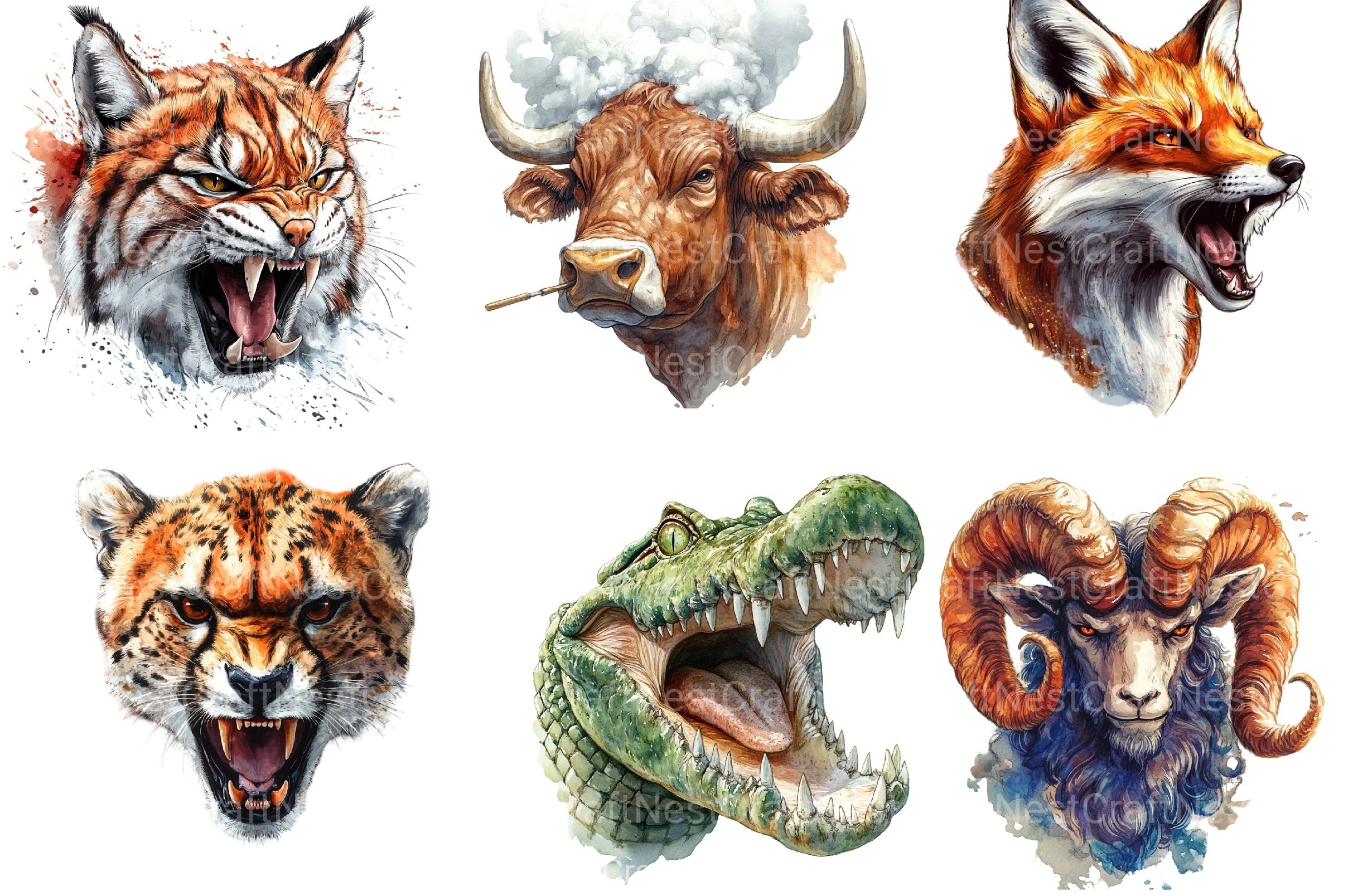Aggressive Animal Head Clipart Bundle - CraftNest - Digital Crafting and Art