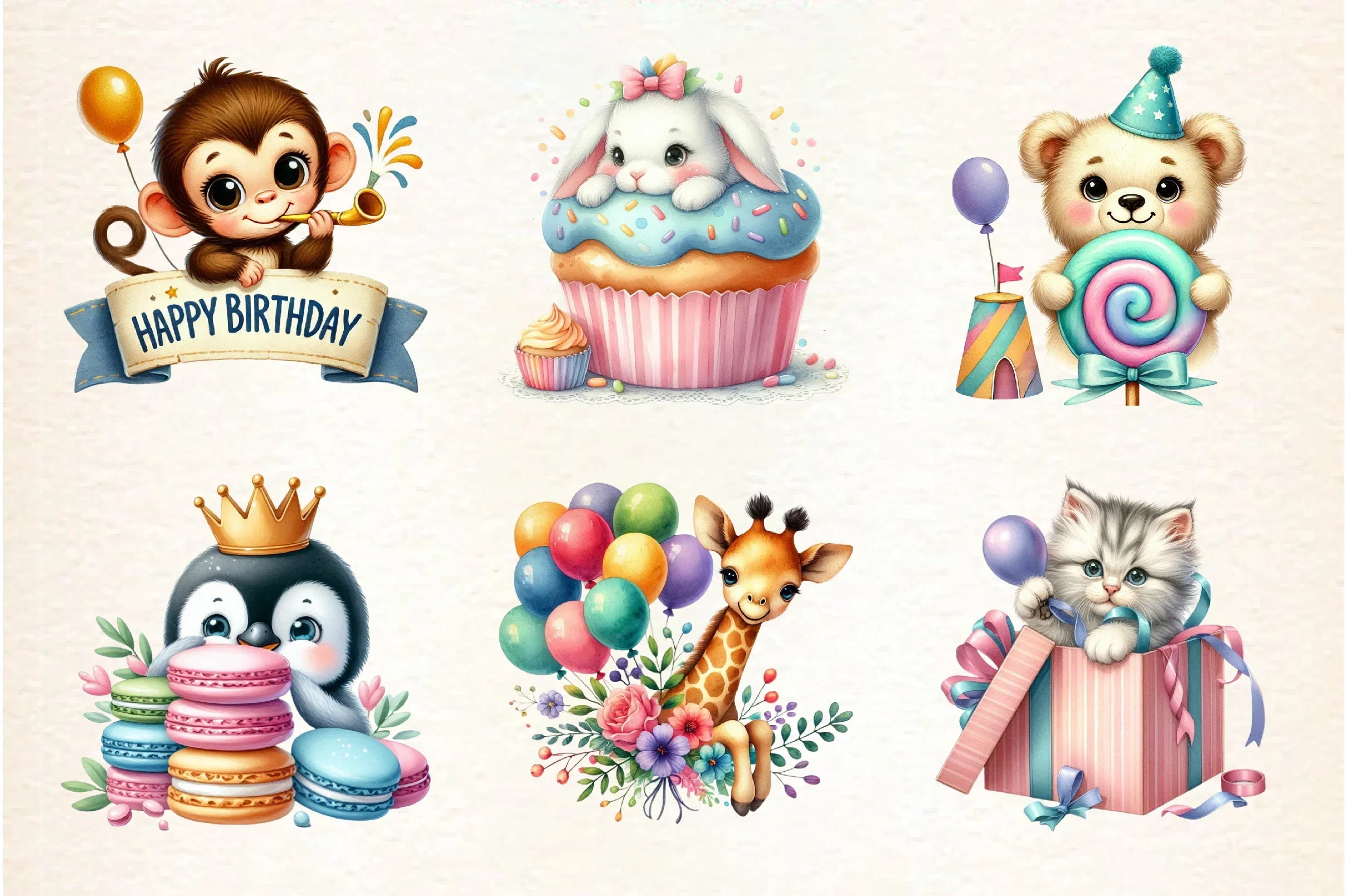 Peeking Birthday Animal Clipart Bundle - CraftNest - Digital Crafting and Art