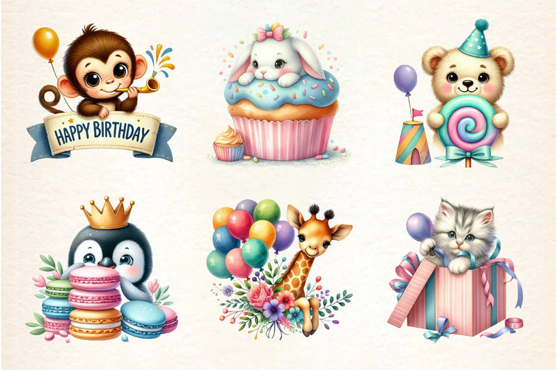 Peeking Birthday Animal Clipart Bundle - CraftNest - Digital Crafting and Art