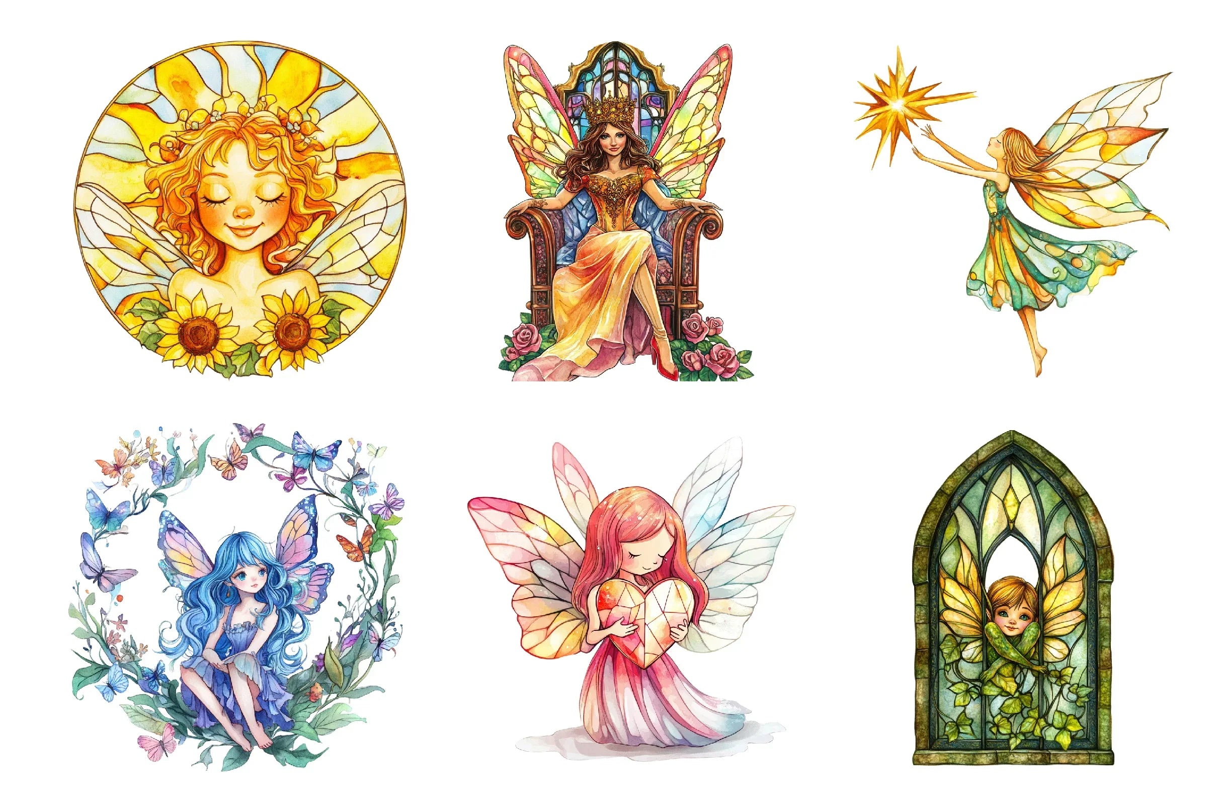Fairies Stained Glass Clipart Bundle - CraftNest - Digital Crafting and Art