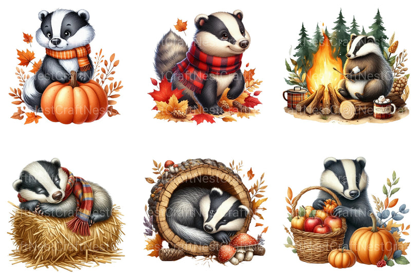 Autumn Cute Badger Clipart Bundle - CraftNest - Digital Crafting and Art