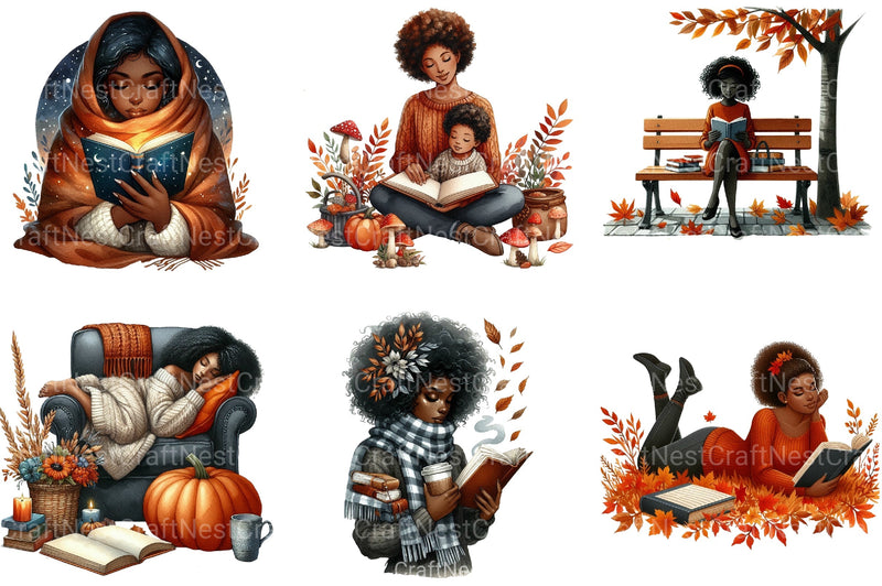 Autumn Black Woman Reading Clipart Bundle - CraftNest - Digital Crafting and Art