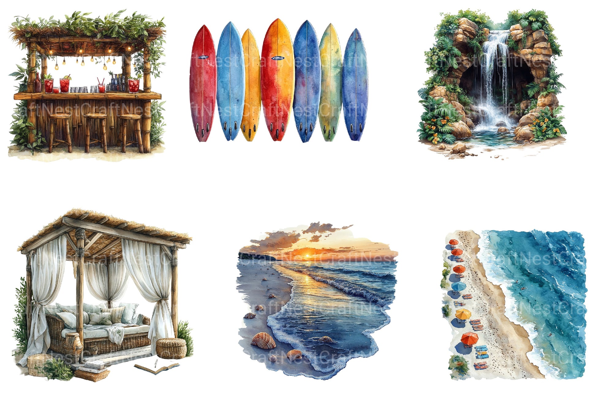 Summer Beach View Clipart Bundle - CraftNest - Digital Crafting and Art