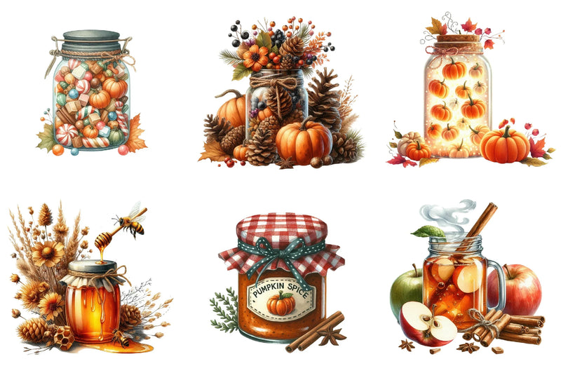 Beautiful Autumn Glass Jar Clipart Bundle - CraftNest - Digital Crafting and Art