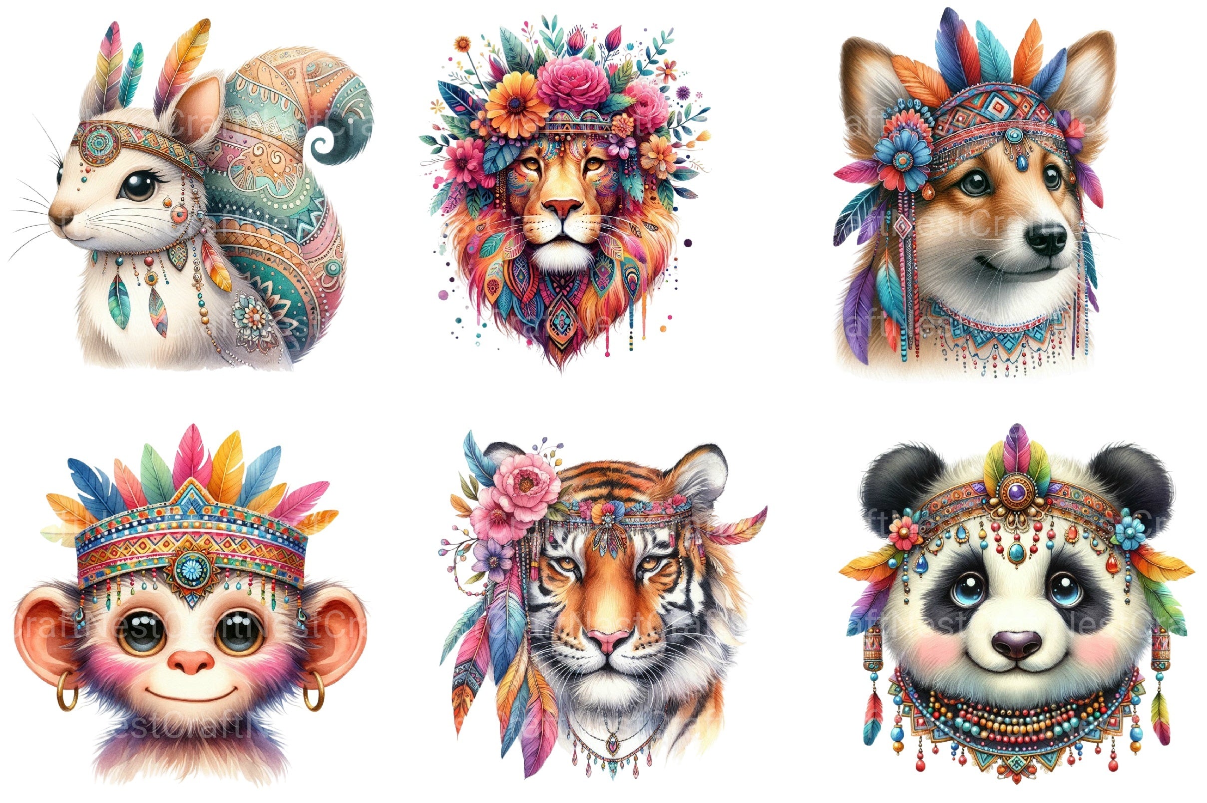 Boho Animal Portraits Clipart Bundle - CraftNest - Digital Crafting and Art