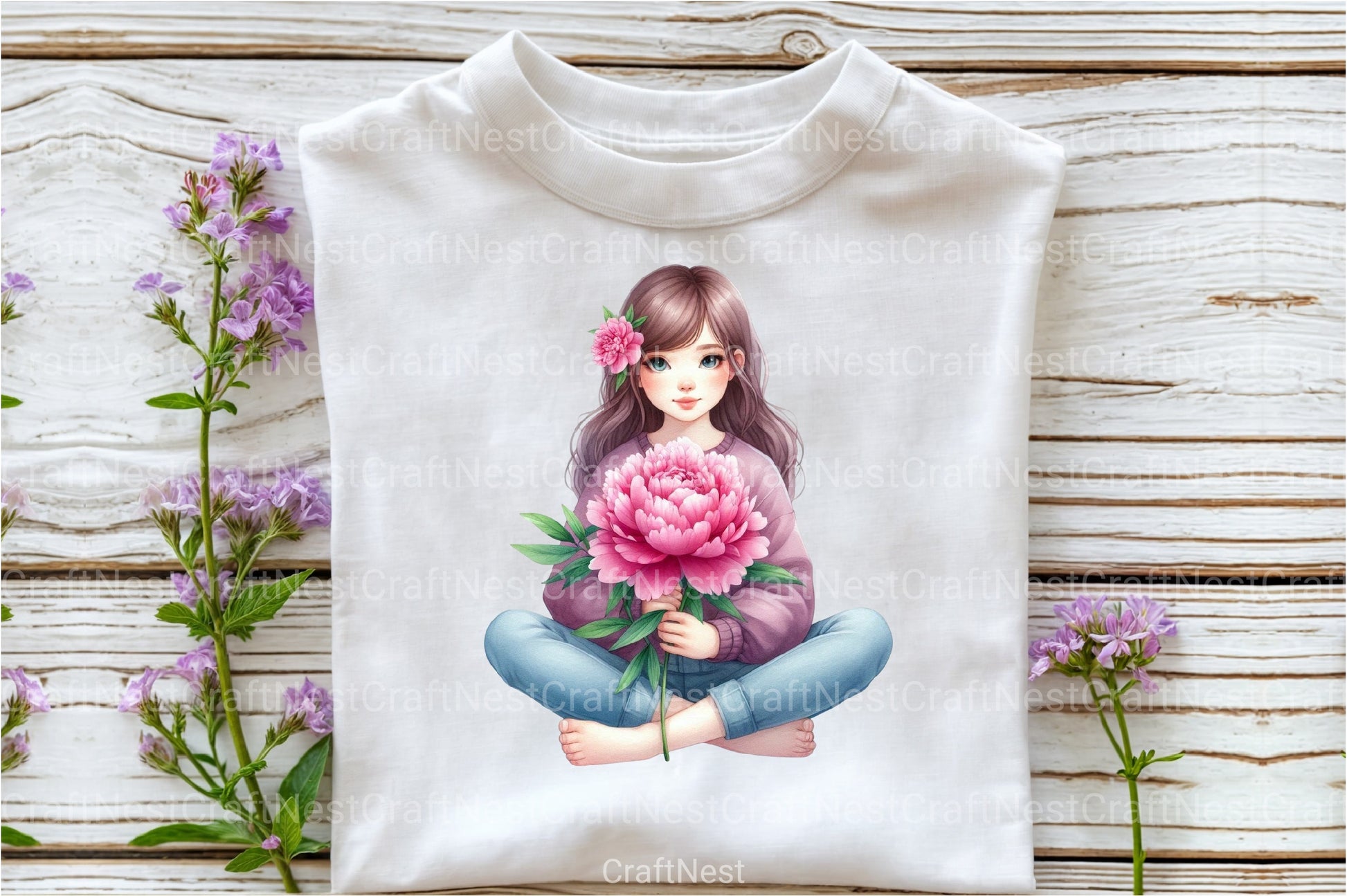 Girl with Peonies Flower Clipart Bundle 15 - CraftNest - Digital Crafting and Art