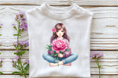 Girl with Peonies Flower Clipart Bundle 15 - CraftNest - Digital Crafting and Art