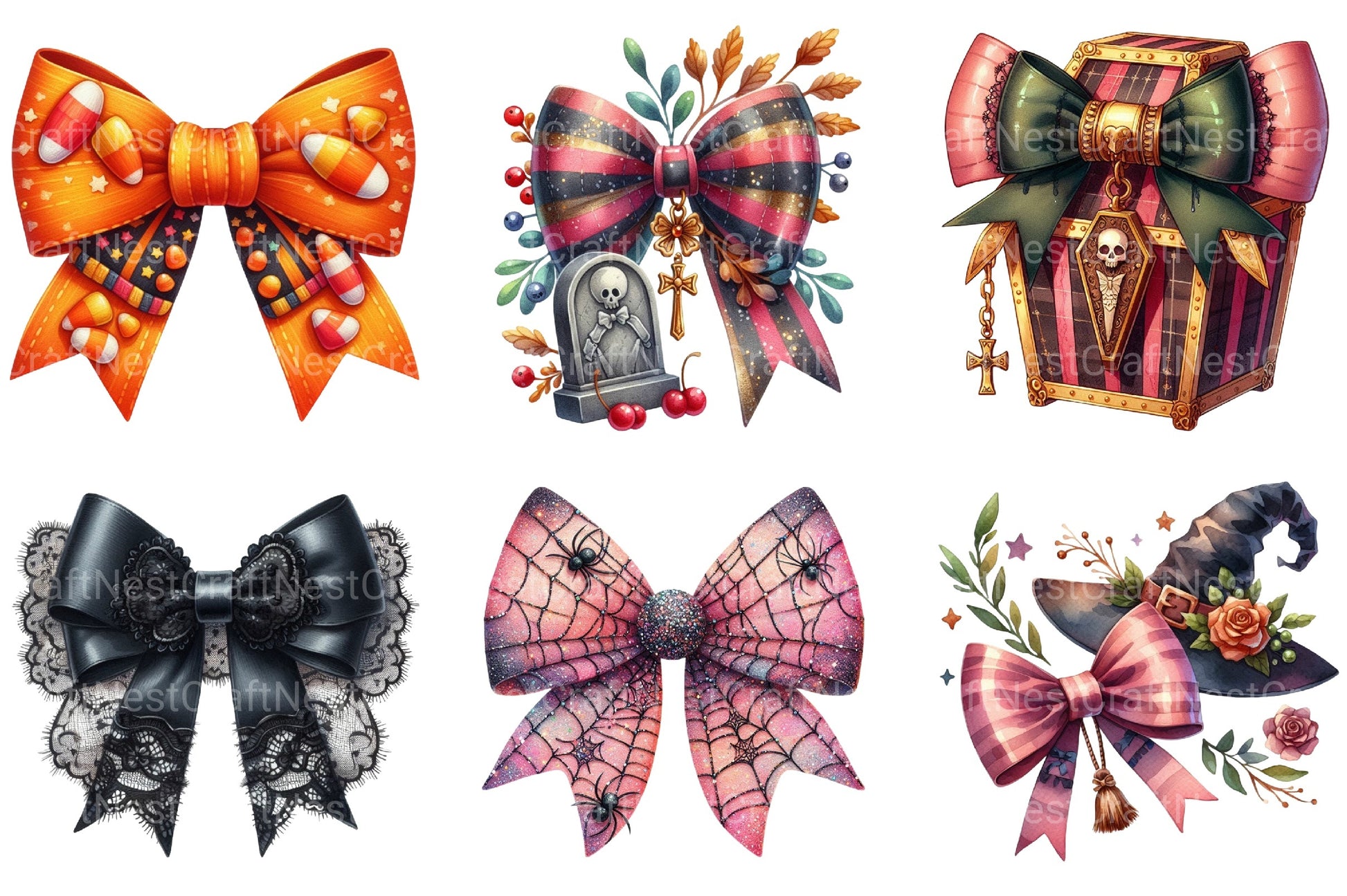 Halloween Coquette Bow Clipart Bundle 7 - CraftNest - Digital Crafting and Art