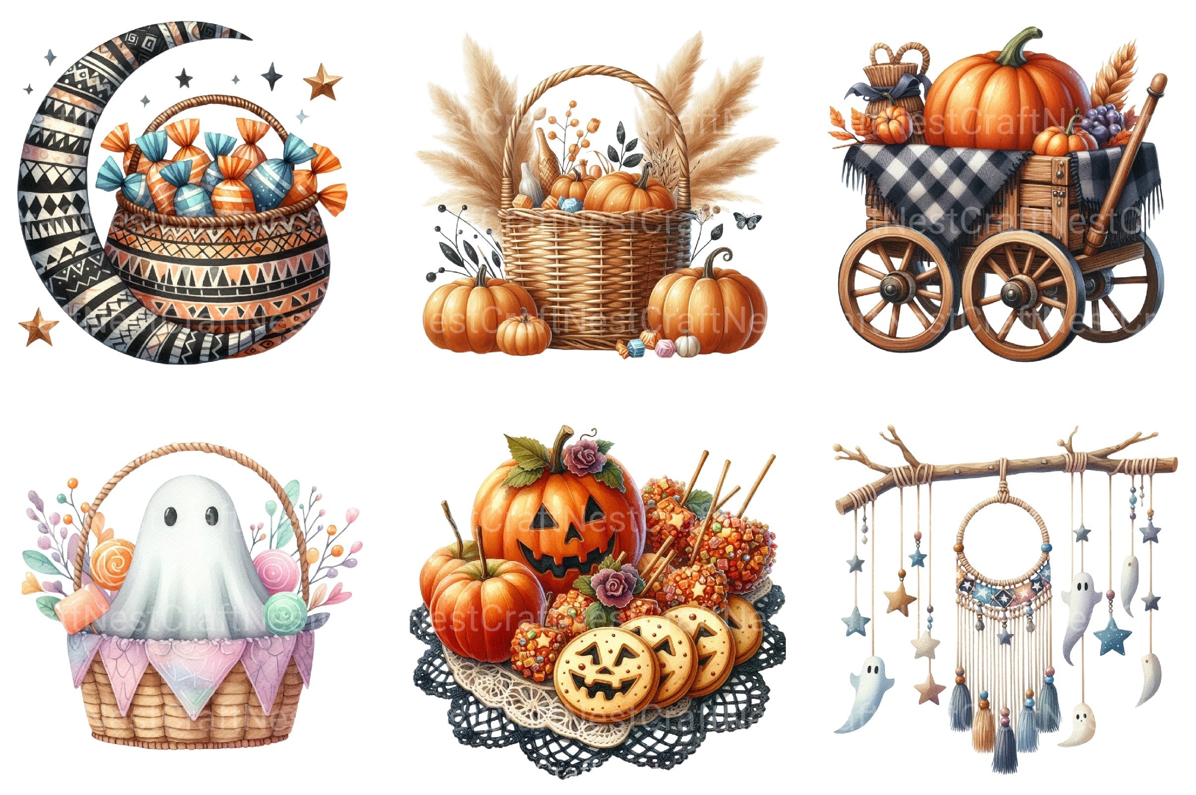 Boho Halloween Trick or Treat Clipart Bundle 99 - CraftNest - Digital Crafting and Art