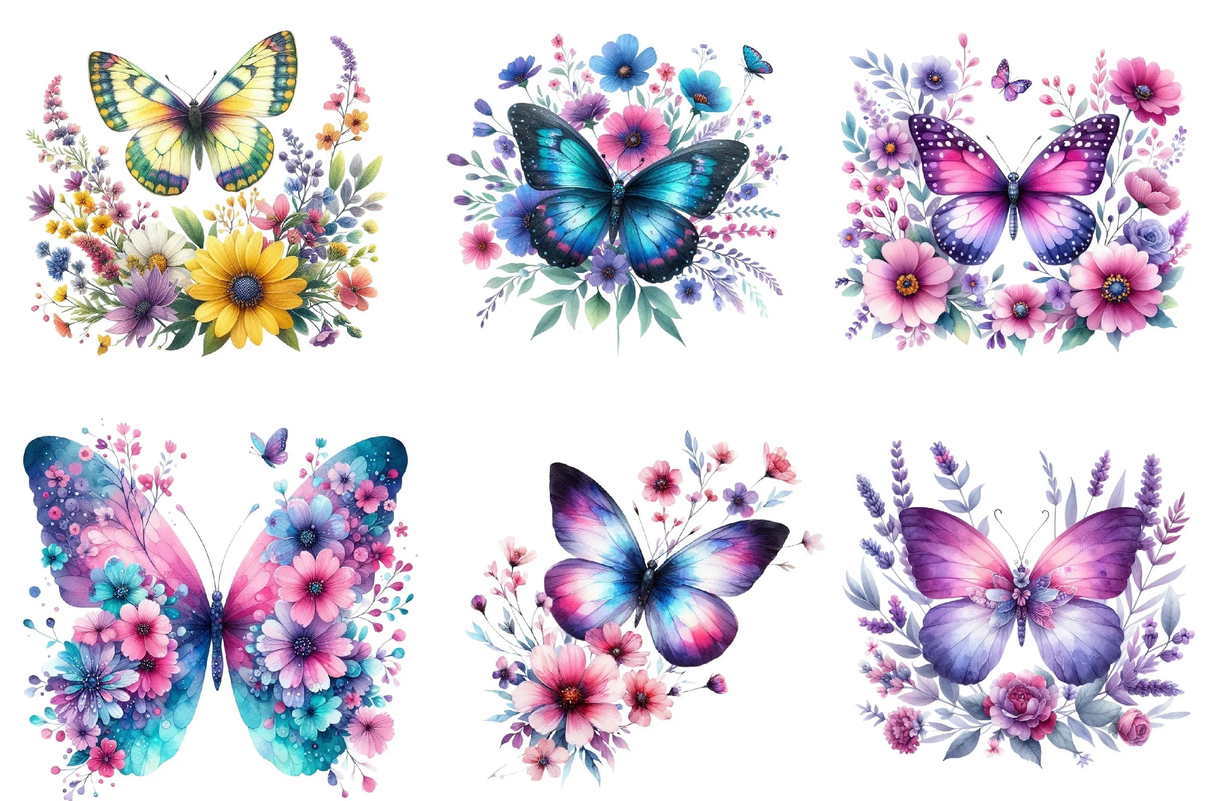 Butterfly Flowers Clipart Bundle - CraftNest - Digital Crafting and Art