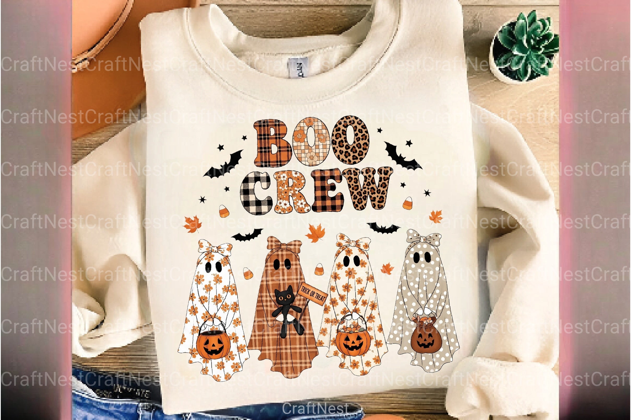 Boo Crew Patchwork Ghost Clipart Bundle - CraftNest - Digital Crafting and Art