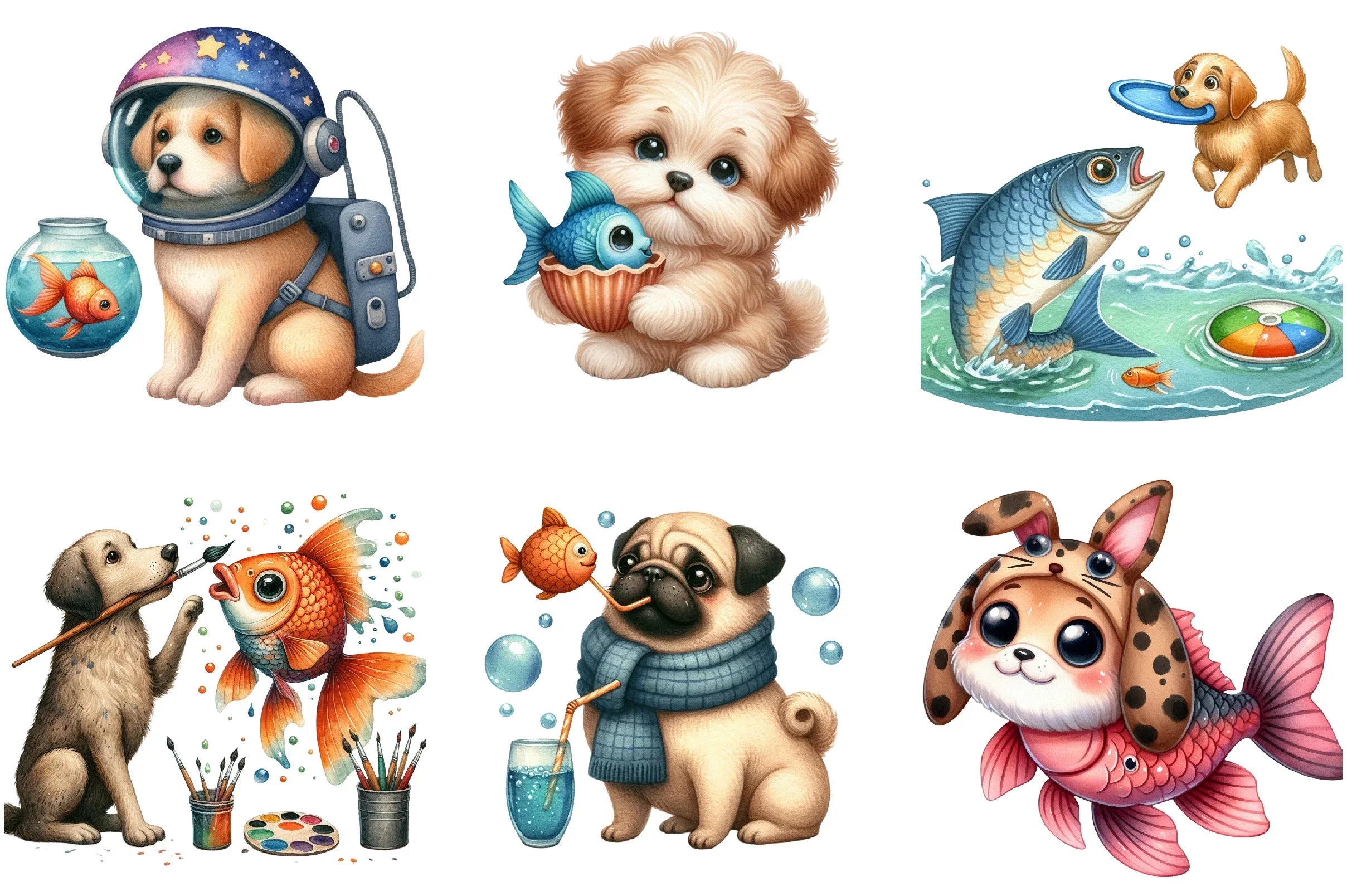 Quirky Dog and Fish Clipart Bundle - CraftNest - Digital Crafting and Art