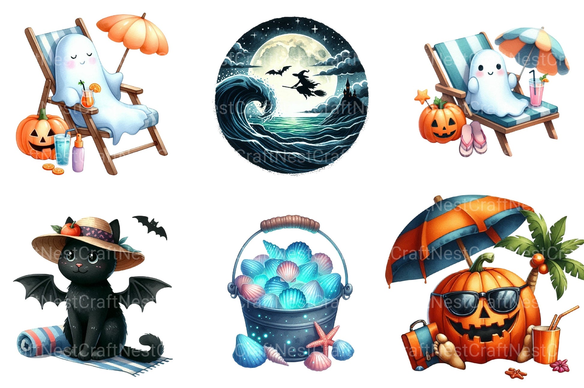 Green & White Halloween Clipart Bundle 2 - CraftNest - Digital Crafting and Art