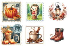 Autumn Fall Postage Stamp Clipart Bundle - CraftNest - Digital Crafting and Art
