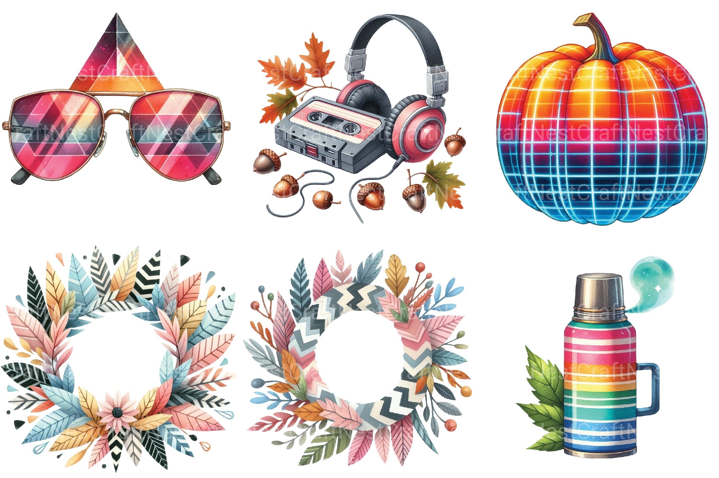 80s Retro Autumn Clipart Bundle 2 - CraftNest - Digital Crafting and Art