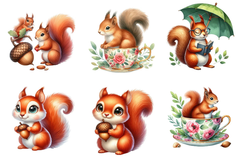 Cute Squirrel Clipart Bundle - CraftNest - Digital Crafting and Art