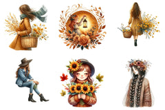 Girls with Fall Flowers Clipart Bundle - CraftNest - Digital Crafting and Art
