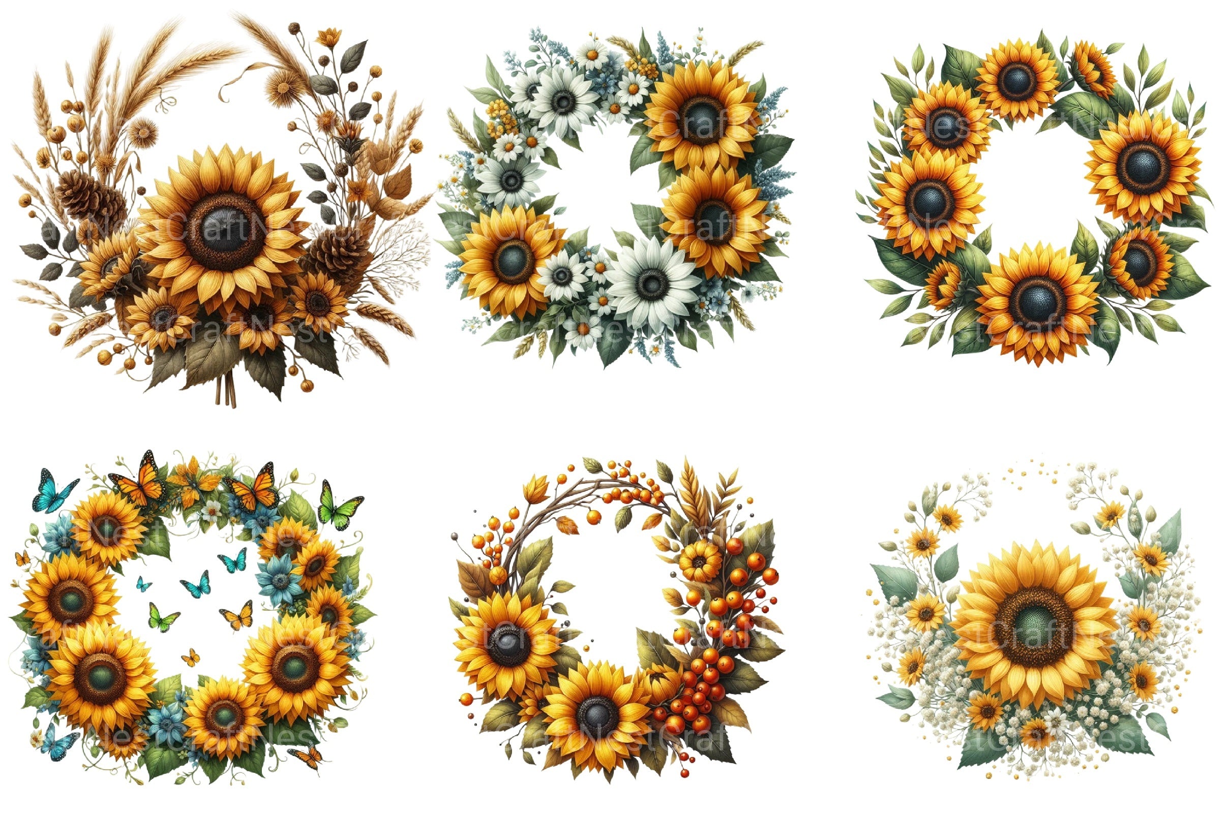 Sunflower Wreaths Clipart Bundle - CraftNest - Digital Crafting and Art