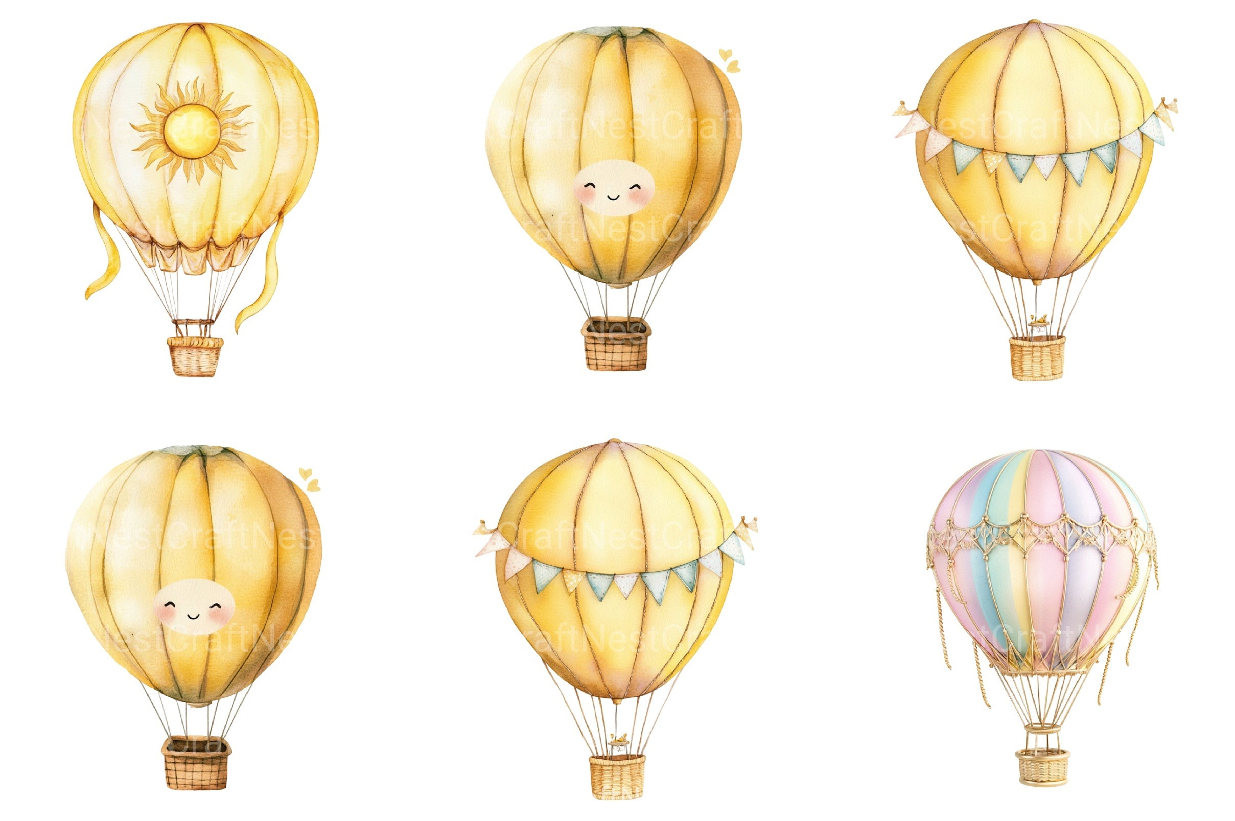 Pastel Hot Air Balloons Clipart Bundle - CraftNest - Digital Crafting and Art