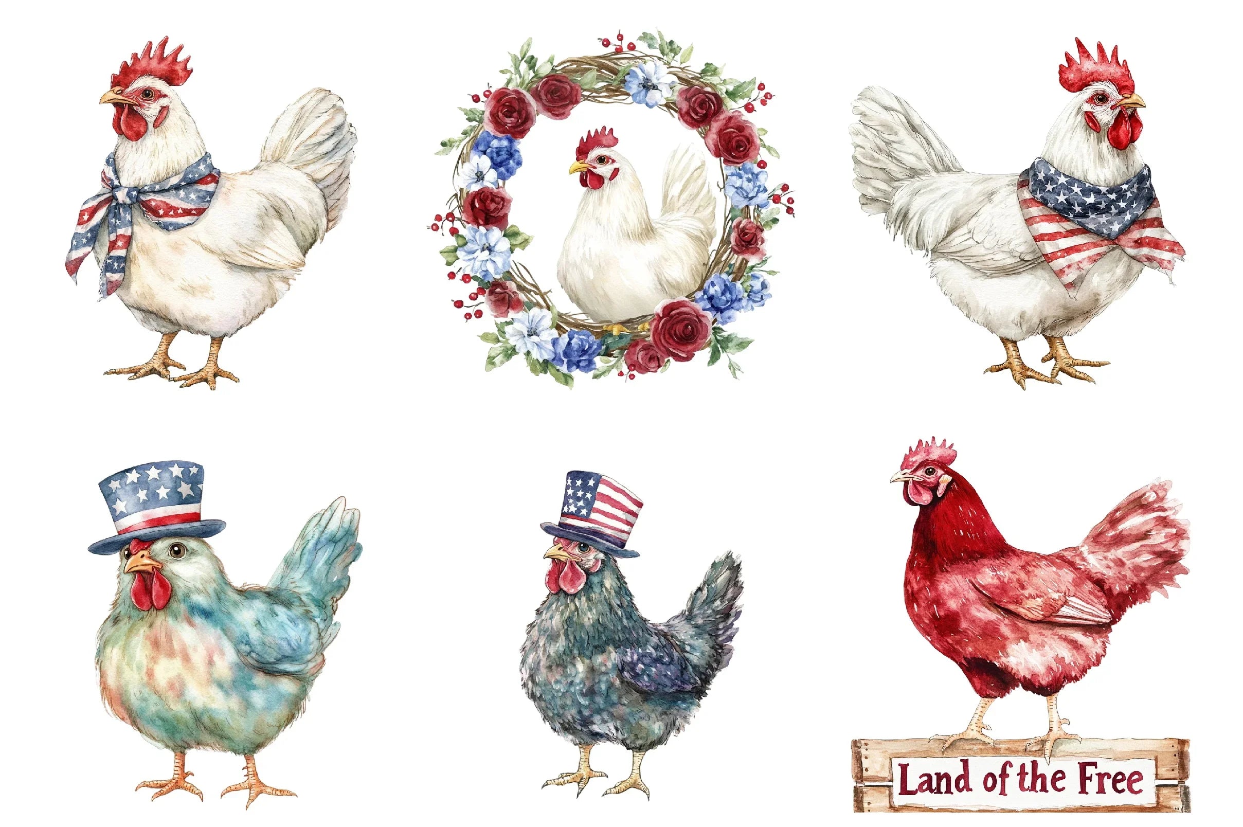Patriotic USA Chicken Retro America Clipart Bundle - CraftNest - Digital Crafting and Art