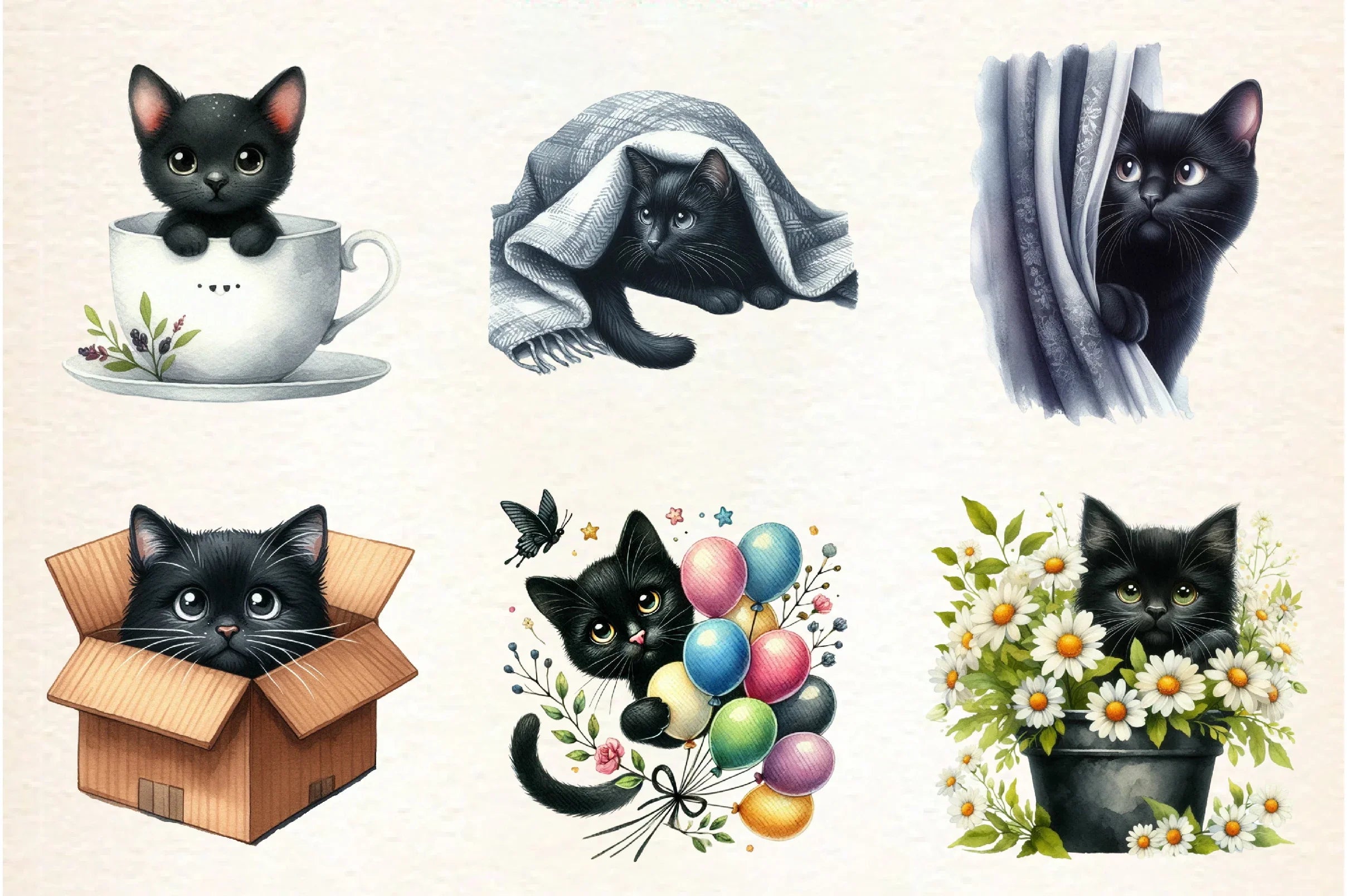 Black Cat Peeking Clipart Bundle - CraftNest - Digital Crafting and Art