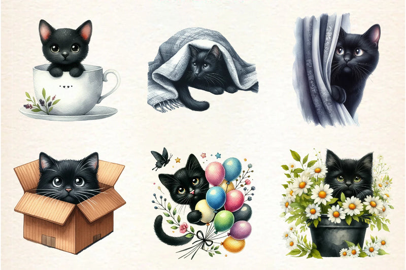 Black Cat Peeking Clipart Bundle - CraftNest - Digital Crafting and Art