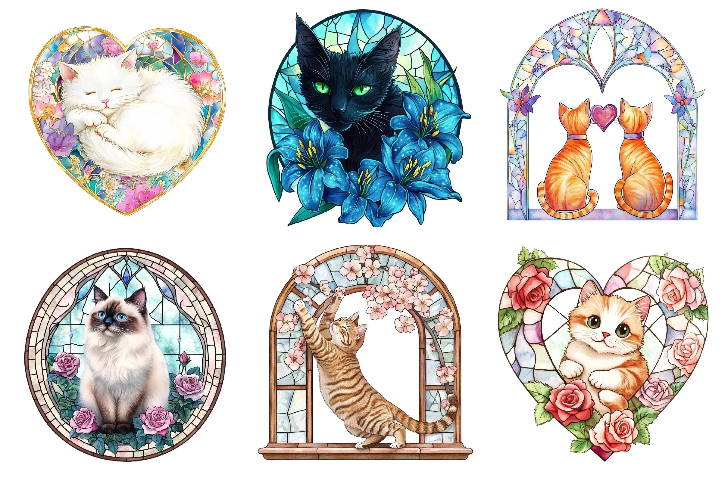 Cat Floral Stained Glass Clipart Bundle - CraftNest - Digital Crafting and Art